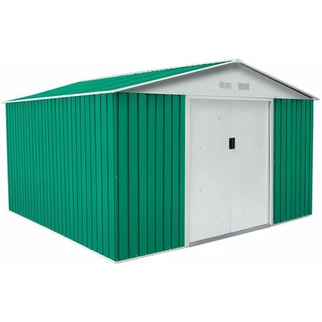 GARDIUN Abri De Jardin En Métal Bedford 11,59 M² Ext. 361x321x205 Cm Acier Galvanisé Vert 3 GARDIUN Abri De Jardin En Métal Bedford 11,59 M² Ext. 361x321x205 Cm Acier Galvanisé Vert