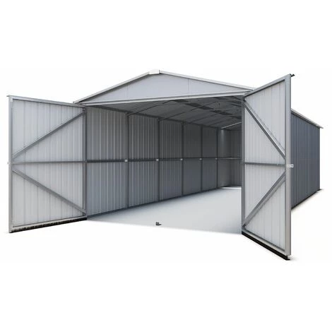 Garage Métal Gris Yardmaster 20,72 M² + Kit D'ancrage 3 Garage Métal Gris Yardmaster 20,72 M² + Kit D'ancrage