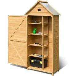 COSTWAY Armoire Abri De Jardin En Bois Remise Pour Outils Avec 5 Etagères 70 X 35,5 X 176 CM Avec Tôle Galvanisé