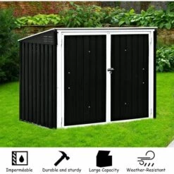 COSTWAY Abri De Jardin De Stockage Cabane De Jardin Métal En Acier Galvanisée Pour Poubelle,Outils,Vélo 173 X 97 X 134CM Gris Foncé -France Abri de jardin Soldes Boutique 15881687 3