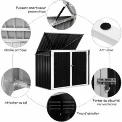 COSTWAY Abri De Jardin De Stockage Cabane De Jardin Métal En Acier Galvanisée Pour Poubelle,Outils,Vélo 173 X 97 X 134CM Gris Foncé -France Abri de jardin Soldes Boutique 15881687 4