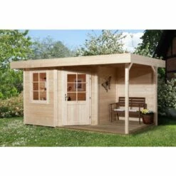 Abri Pentagonal Design/confort WEKA 5,38 Avec Extension 3,65 M². - Naturel