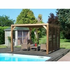 Habrita Pergola En Bois Massif Traité - Ventelles Mobiles - Dimensions 341 X 313 Cm - Visserie Inox