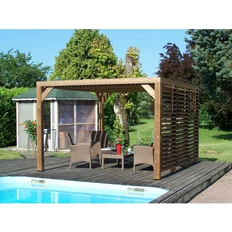 Habrita Pergola En Bois Massif Traité - Ventelles Mobiles - Dimensions 341 X 313 Cm - Visserie Inox 3 Habrita Pergola En Bois Massif Traité - Ventelles Mobiles - Dimensions 341 X 313 Cm - Visserie Inox