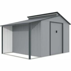 HABITAT ET JARDIN Abri De Jardin Métal Avec Pergola "Madras" - 9.12 M² - 355 X 257 X 237 Cm - Gris