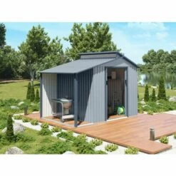 HABITAT ET JARDIN Abri De Jardin Métal Avec Pergola "Madras" - 5.64 M² - 193 X 292 X 229 Cm - Gris -France Abri de jardin Soldes Boutique 18275115 3