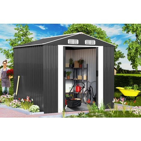 GARDEBRUK Abri De Jardin En Métal Anthracite - 14,65 M³ - Cabane/Remise De Jardin - Rangement Vélos/outils - Gris 4 GARDEBRUK Abri De Jardin En Métal Anthracite - 14,65 M³ - Cabane/Remise De Jardin - Rangement Vélos/outils - Gris – Image 2