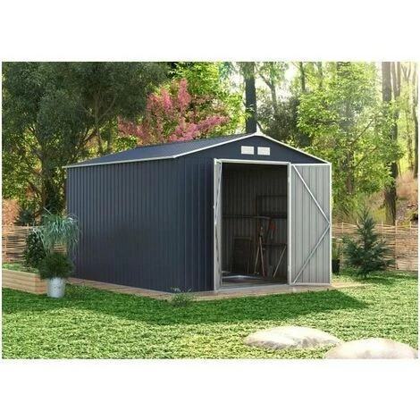 AUTRES Abri De Jardin En Métal 8,84m² - 2 Portes Battantes - Gris Anthracite 4 AUTRES Abri De Jardin En Métal 8,84m² - 2 Portes Battantes - Gris Anthracite – Image 2