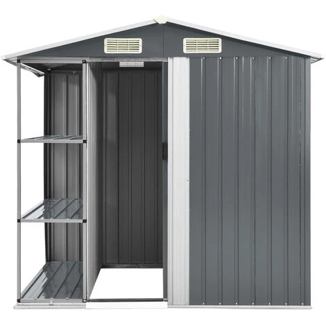 ASUPERMALL Abri De Jardin Avec Etagere Gris 205x130x183 Cm Fer 6 ASUPERMALL Abri De Jardin Avec Etagere Gris 205x130x183 Cm Fer – Image 4