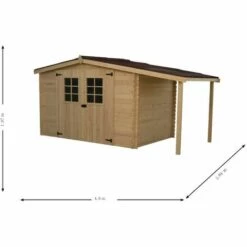 Habrita Abri En Madriers Massifs Avec Bûcher - 5,06+3,69 M² -France Abri de jardin Soldes Boutique 2391735 3