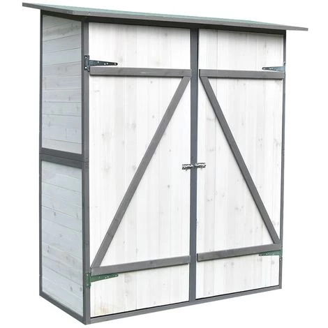 Melko Armoire De Jardin Avec Toit Monopente Et Porte à Double Battant Abri De Jardin En Bois Blanc/gris 162 X 140 X 75 Cm, Avec étagère 3 Melko Armoire De Jardin Avec Toit Monopente Et Porte à Double Battant Abri De Jardin En Bois Blanc/gris 162 X 140 X 75 Cm, Avec étagère