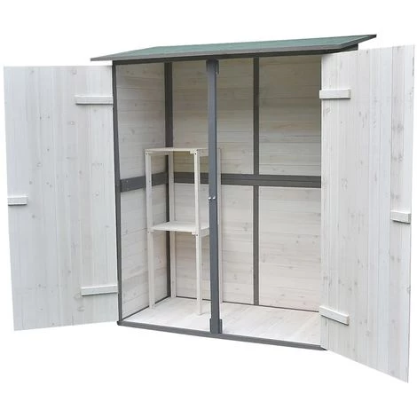 Melko Armoire De Jardin Avec Toit Monopente Et Porte à Double Battant Abri De Jardin En Bois Blanc/gris 162 X 140 X 75 Cm, Avec étagère 4 Melko Armoire De Jardin Avec Toit Monopente Et Porte à Double Battant Abri De Jardin En Bois Blanc/gris 162 X 140 X 75 Cm, Avec étagère – Image 2
