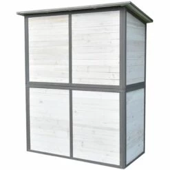 Melko Armoire De Jardin Avec Toit Monopente Et Porte à Double Battant Abri De Jardin En Bois Blanc/gris 162 X 140 X 75 Cm, Avec étagère 9 Melko Armoire De Jardin Avec Toit Monopente Et Porte à Double Battant Abri De Jardin En Bois Blanc/gris 162 X 140 X 75 Cm, Avec étagère -France Abri de jardin Soldes Boutique 24033030 3
