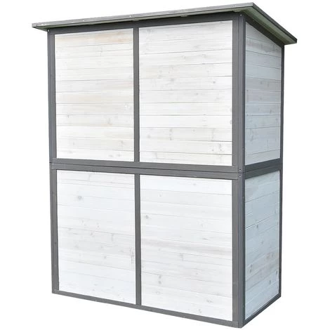 Melko Armoire De Jardin Avec Toit Monopente Et Porte à Double Battant Abri De Jardin En Bois Blanc/gris 162 X 140 X 75 Cm, Avec étagère 5 Melko Armoire De Jardin Avec Toit Monopente Et Porte à Double Battant Abri De Jardin En Bois Blanc/gris 162 X 140 X 75 Cm, Avec étagère – Image 3