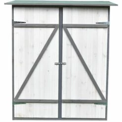Melko Armoire De Jardin Avec Toit Monopente Et Porte à Double Battant Abri De Jardin En Bois Blanc/gris 162 X 140 X 75 Cm, Avec étagère 10 Melko Armoire De Jardin Avec Toit Monopente Et Porte à Double Battant Abri De Jardin En Bois Blanc/gris 162 X 140 X 75 Cm, Avec étagère -France Abri de jardin Soldes Boutique 24033030 4