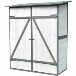 Melko Armoire De Jardin Avec Toit Monopente Et Porte à Double Battant Abri De Jardin En Bois Blanc/gris 162 X 140 X 75 Cm, Avec étagère 11 Melko Armoire De Jardin Avec Toit Monopente Et Porte à Double Battant Abri De Jardin En Bois Blanc/gris 162 X 140 X 75 Cm, Avec étagère -France Abri de jardin Soldes Boutique 24033030 5
