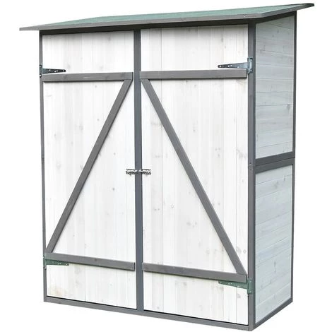 Melko Armoire De Jardin Avec Toit Monopente Et Porte à Double Battant Abri De Jardin En Bois Blanc/gris 162 X 140 X 75 Cm, Avec étagère 7 Melko Armoire De Jardin Avec Toit Monopente Et Porte à Double Battant Abri De Jardin En Bois Blanc/gris 162 X 140 X 75 Cm, Avec étagère – Image 5
