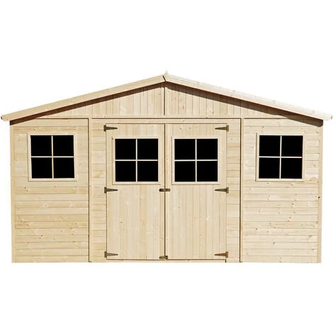 Abri De Jardin En Bois Naturel - Stockage Extérieur Avec Fenêtres- H246 X 418 X 420 Cm/ 16 M²- Hangar En Bois Naturel - Atelier Rangement Outils Et Vélos- TIMBELA M330 - Beige 3 Abri De Jardin En Bois Naturel - Stockage Extérieur Avec Fenêtres- H246 X 418 X 420 Cm/ 16 M²- Hangar En Bois Naturel - Atelier Rangement Outils Et Vélos- TIMBELA M330 - Beige