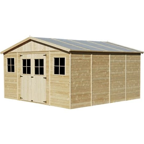 Abri De Jardin En Bois Naturel - Stockage Extérieur Avec Fenêtres- H246 X 418 X 420 Cm/ 16 M²- Hangar En Bois Naturel - Atelier Rangement Outils Et Vélos- TIMBELA M330 - Beige 4 Abri De Jardin En Bois Naturel - Stockage Extérieur Avec Fenêtres- H246 X 418 X 420 Cm/ 16 M²- Hangar En Bois Naturel - Atelier Rangement Outils Et Vélos- TIMBELA M330 - Beige – Image 2