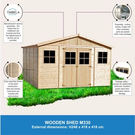 Abri De Jardin En Bois Naturel - Stockage Extérieur Avec Fenêtres- H246 X 418 X 420 Cm/ 16 M²- Hangar En Bois Naturel - Atelier Rangement Outils Et Vélos- TIMBELA M330 - Beige 6 Abri De Jardin En Bois Naturel - Stockage Extérieur Avec Fenêtres- H246 X 418 X 420 Cm/ 16 M²- Hangar En Bois Naturel - Atelier Rangement Outils Et Vélos- TIMBELA M330 - Beige – Image 4