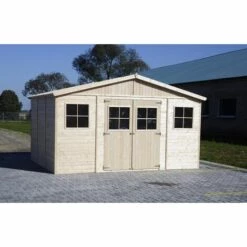 Abri De Jardin En Bois Exterieur AVEC PLANCHER IMPRÉGNÉ - Chalet En Pin / épicéa- H246 X 418 X 420 Cm/ 16 M²-Construction De Panneaux - Rangement Pour Vélos, Remise à Outils- TIMBELA M330+M330G - Beige -France Abri de jardin Soldes Boutique 26984817 4