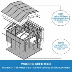 Abri De Jardin En Bois Exterieur AVEC PLANCHER IMPRÉGNÉ - Chalet En Pin / épicéa- H246 X 418 X 420 Cm/ 16 M²-Construction De Panneaux - Rangement Pour Vélos, Remise à Outils- TIMBELA M330+M330G - Beige -France Abri de jardin Soldes Boutique 26984817 5