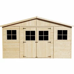 Abri De Jardin En Bois Exterieur AVEC PLANCHER IMPRÉGNÉ- Chalet En Pin / épicéa-H246x418x320 Cm/12 M²- Construction De Panneaux - Rangement Pour Vélos, Remise à Outils- Timbela M331+M331G - Beige -France Abri de jardin Soldes Boutique 26984849 3