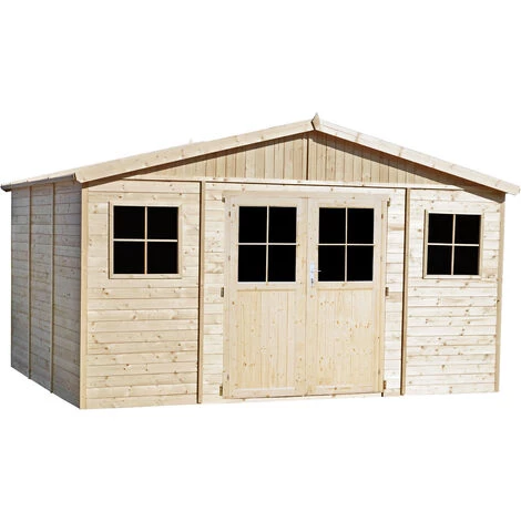 TIMBELA M331F+M331G Abri De Jardin En Bois Naturel- Porte Verrouillable De Haute Qualité- AVEC LES PLANCHERS IMPRÉGNÉ - Stockage Extérieur Avec Fenêtres- H246x418x320 Cm/12 M² - Beige 3 TIMBELA M331F+M331G Abri De Jardin En Bois Naturel- Porte Verrouillable De Haute Qualité- AVEC LES PLANCHERS IMPRÉGNÉ - Stockage Extérieur Avec Fenêtres- H246x418x320 Cm/12 M² - Beige