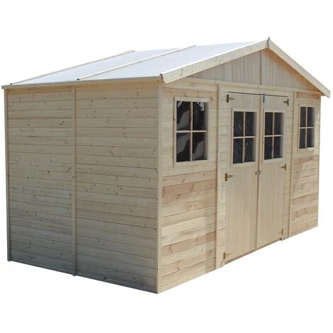 Abri De Jardin En Bois Naturel - Stockage Extérieur Avec Fenêtres- H246x418x220 Cm/8 M² Hangar En Bois Naturel - Atelier Rangement Outils Et Vélos- TIMBELA M332 - Beige 5 Abri De Jardin En Bois Naturel - Stockage Extérieur Avec Fenêtres- H246x418x220 Cm/8 M² Hangar En Bois Naturel - Atelier Rangement Outils Et Vélos- TIMBELA M332 - Beige – Image 3