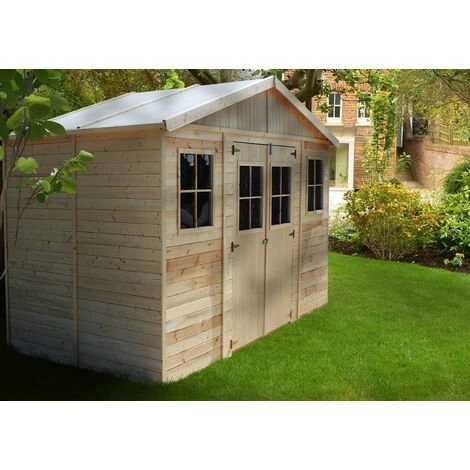 Abri De Jardin En Bois Naturel - Stockage Extérieur Avec Fenêtres- H246x418x220 Cm/8 M² Hangar En Bois Naturel - Atelier Rangement Outils Et Vélos- TIMBELA M332 - Beige 6 Abri De Jardin En Bois Naturel - Stockage Extérieur Avec Fenêtres- H246x418x220 Cm/8 M² Hangar En Bois Naturel - Atelier Rangement Outils Et Vélos- TIMBELA M332 - Beige – Image 4