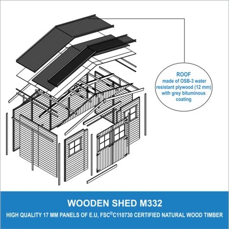 Abri De Jardin En Bois Naturel - Stockage Extérieur Avec Fenêtres- H246x418x220 Cm/8 M² Hangar En Bois Naturel - Atelier Rangement Outils Et Vélos- TIMBELA M332 - Beige 7 Abri De Jardin En Bois Naturel - Stockage Extérieur Avec Fenêtres- H246x418x220 Cm/8 M² Hangar En Bois Naturel - Atelier Rangement Outils Et Vélos- TIMBELA M332 - Beige – Image 5