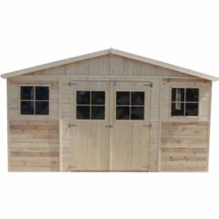 Abri De Jardin En Bois Naturel - Stockage Extérieur Avec Fenêtres- H246x418x522 Cm/20 M²-hangar En Bois Naturel - Atelier Rangement Outils Et Vélos- TIMBELA M333 - Beige