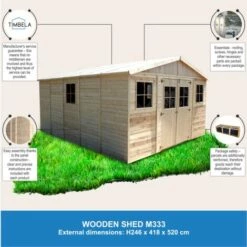 Abri De Jardin En Bois Naturel - Stockage Extérieur Avec Fenêtres- H246x418x522 Cm/20 M²-hangar En Bois Naturel - Atelier Rangement Outils Et Vélos- TIMBELA M333 - Beige -France Abri de jardin Soldes Boutique 26984911 3