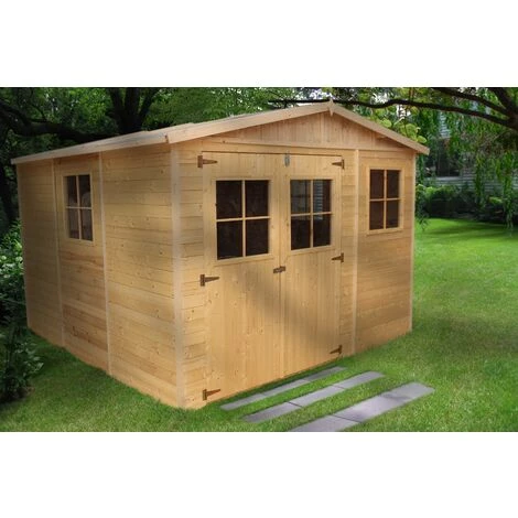 Abri De Jardin En Bois Naturel - Stockage Extérieur Avec Fenêtres- H226x316x324 Cm/9 M² Hangar En Bois Naturel - Atelier Rangement Outils Et Vélos- TIMBELA M335 - Beige 5 Abri De Jardin En Bois Naturel - Stockage Extérieur Avec Fenêtres- H226x316x324 Cm/9 M² Hangar En Bois Naturel - Atelier Rangement Outils Et Vélos- TIMBELA M335 - Beige – Image 3