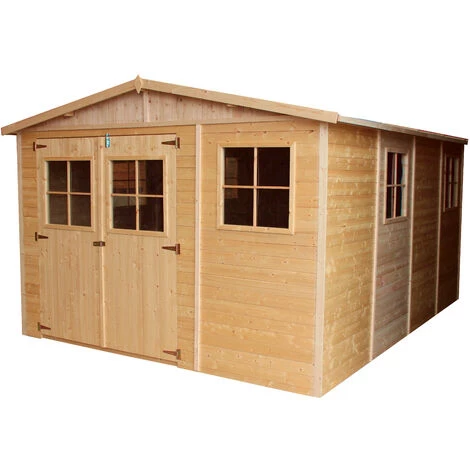 Abri De Jardin En Bois Naturel - Stockage Extérieur Avec Fenêtres- H226x324x416 Cm/12 M² Hangar En Bois Naturel - Atelier Rangement Outils Et Vélos- TIMBELA M336 - Beige 4 Abri De Jardin En Bois Naturel - Stockage Extérieur Avec Fenêtres- H226x324x416 Cm/12 M² Hangar En Bois Naturel - Atelier Rangement Outils Et Vélos- TIMBELA M336 - Beige – Image 2
