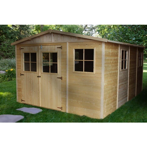 Abri De Jardin En Bois Naturel - Stockage Extérieur Avec Fenêtres- H226x324x416 Cm/12 M² Hangar En Bois Naturel - Atelier Rangement Outils Et Vélos- TIMBELA M336 - Beige 6 Abri De Jardin En Bois Naturel - Stockage Extérieur Avec Fenêtres- H226x324x416 Cm/12 M² Hangar En Bois Naturel - Atelier Rangement Outils Et Vélos- TIMBELA M336 - Beige – Image 4
