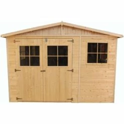 Abri De Jardin En Bois Naturel - Stockage Extérieur Avec Fenêtres- H226x324x516 Cm/15 M² Hangar En Bois Naturel - Atelier Rangement Outils Et Vélos- TIMBELA M337 - Beige