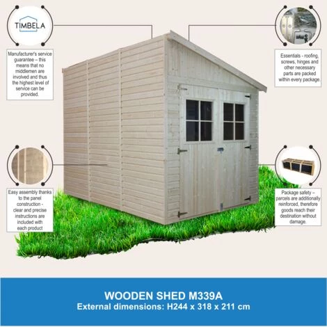 Abri De Jardin En Bois Naturel(avec Paroi Latérale) - Stockage Extérieur Avec Fenêtres- H244x216x318 Cm/6,2 M2, Hangar En Bois Naturel - Atelier Rangement Outils Et Vélos- TIMBELA M339A - Beige 4 Abri De Jardin En Bois Naturel(avec Paroi Latérale) - Stockage Extérieur Avec Fenêtres- H244x216x318 Cm/6,2 M2, Hangar En Bois Naturel - Atelier Rangement Outils Et Vélos- TIMBELA M339A - Beige – Image 2