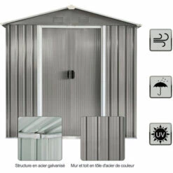 Outsunny Abri De Jardin - Remise Pour Outils - Cabanon Porte Verrouillable - Dim. 194L X 110l X 184H Cm - Tôle D'acier Gris - Gris -France Abri de jardin Soldes Boutique 28042637 4