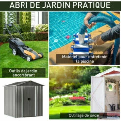Outsunny Abri De Jardin - Remise Pour Outils - Cabanon Porte Verrouillable - Dim. 194L X 110l X 184H Cm - Tôle D'acier Gris - Gris -France Abri de jardin Soldes Boutique 28042637 5