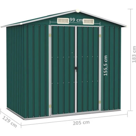 ASUPERMALL Abri De Jardin Vert 205x129x183 Cm Acier Galvanise 5 ASUPERMALL Abri De Jardin Vert 205x129x183 Cm Acier Galvanise – Image 3