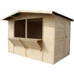 Kiosque En Bois Naturel - Étal De Marché En Pin/épicéa - H232x336x263 Cm/6 M2 - Construction En Panneaux - TIMBELA M150 - Beige