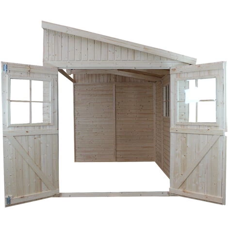 Abri De Jardin En Bois Naturel (sans Paroi Latérale)- Stockage Extérieur Avec Fenêtres- H244x211x220 Cm/4 M2, Hangar En Bois Naturel - Atelier Rangement Outils Et Vélos- TIMBELA M338 - Beige 4 Abri De Jardin En Bois Naturel (sans Paroi Latérale)- Stockage Extérieur Avec Fenêtres- H244x211x220 Cm/4 M2, Hangar En Bois Naturel - Atelier Rangement Outils Et Vélos- TIMBELA M338 - Beige – Image 2