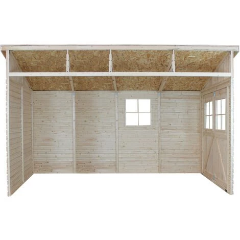 TIMBELA M340 Abri De Jardin En Bois Naturel (sans Paroi Latérale)- Stockage Extérieur Avec Fenêtres- H244x211x416 Cm/8 M2, Hangar En Bois Naturel - Atelier Rangement Outils Et Vélos - Beige 4 TIMBELA M340 Abri De Jardin En Bois Naturel (sans Paroi Latérale)- Stockage Extérieur Avec Fenêtres- H244x211x416 Cm/8 M2, Hangar En Bois Naturel - Atelier Rangement Outils Et Vélos - Beige – Image 2