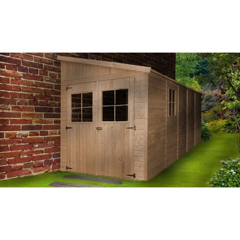 Abri De Jardin En Bois Naturel (avec Paroi Latérale)- Stockage Extérieur Avec Fenêtres- H244x216x514 Cm/10,2 M2, Hangar En Bois Naturel - Atelier Rangement Outils Et Vélos- TIMBELA M341A - Beige 5 Abri De Jardin En Bois Naturel (avec Paroi Latérale)- Stockage Extérieur Avec Fenêtres- H244x216x514 Cm/10,2 M2, Hangar En Bois Naturel - Atelier Rangement Outils Et Vélos- TIMBELA M341A - Beige – Image 3