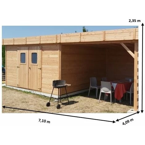 Habrita Abri Madriers 28 Mm Avec Terrasse Fabriqué En Douglas Massif - S.h.t. : 29,04 M2 - Toit Plat Couverture Bac Acier 4 Habrita Abri Madriers 28 Mm Avec Terrasse Fabriqué En Douglas Massif - S.h.t. : 29,04 M2 - Toit Plat Couverture Bac Acier – Image 2