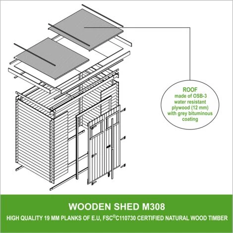 Abri De Jardin En Bois TIMBELA M308 - Stockage Extérieur L184xL128xH202 Cm/1,81 M2 - Petit Abri à Outils, Local à Vélos - Toit Imperméable, Fenêtres - Beige 6 Abri De Jardin En Bois TIMBELA M308 - Stockage Extérieur L184xL128xH202 Cm/1,81 M2 - Petit Abri à Outils, Local à Vélos - Toit Imperméable, Fenêtres - Beige – Image 4