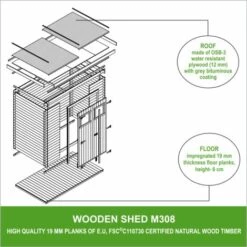 Abri De Jardin En Bois AVEC SOL TRAITÉ TIMBELA M308+M308G- Stockage Extérieur L184xL128xH202 Cm/1,81 M2 - Petit Abri à Outils, Local à Vélos - Toit Imperméable, Fenêtres - Beige -France Abri de jardin Soldes Boutique 30525136 4