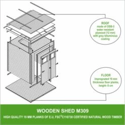 TIMBELA M309+M309G Abri De Jardin En Bois AVEC SOL TRAITÉ - Stockage Extérieur L204xL204xH200 Cm/3.53 M2- Petit Abri à Outils, Local à Vélos - Toit Imperméable, Fenêtres - Beige -France Abri de jardin Soldes Boutique 30525154 4
