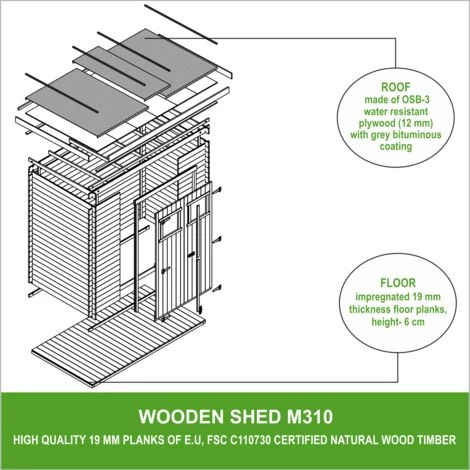 TIMBELA M310+M310G Abri De Jardin En Bois AVEC SOL TRAITÉ - Stockage Extérieur L239xL142xH200cm/2.63 M2 - Petit Abri à Outils, Local à Vélos - Toit Imperméable, Fenêtres - Beige 6 TIMBELA M310+M310G Abri De Jardin En Bois AVEC SOL TRAITÉ - Stockage Extérieur L239xL142xH200cm/2.63 M2 - Petit Abri à Outils, Local à Vélos - Toit Imperméable, Fenêtres - Beige – Image 4